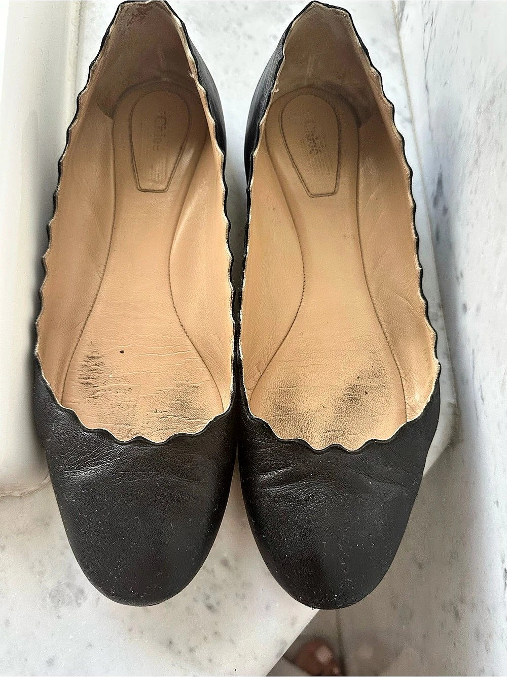 Chloé Lauren Scalloped Leather Ballet Flats - Black